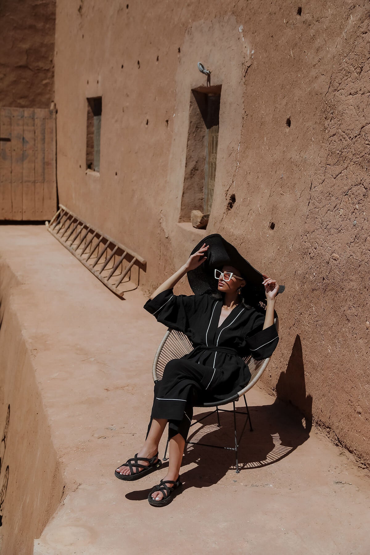 AMIRA 100% Cotton Black Short Kimono and Pant Suit