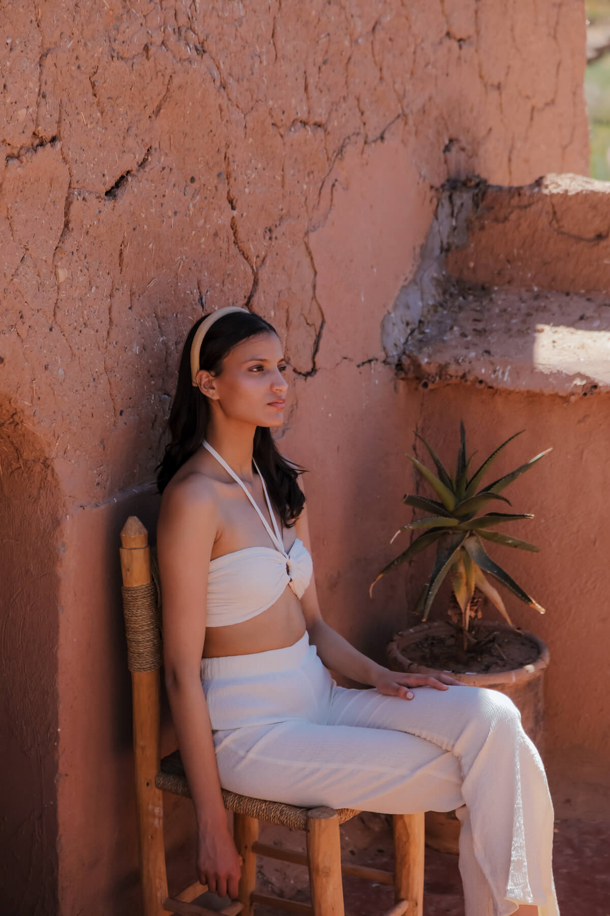 BAHIA 100% Cotton Sile Cloth Ecru Kimono, Crop and Pants