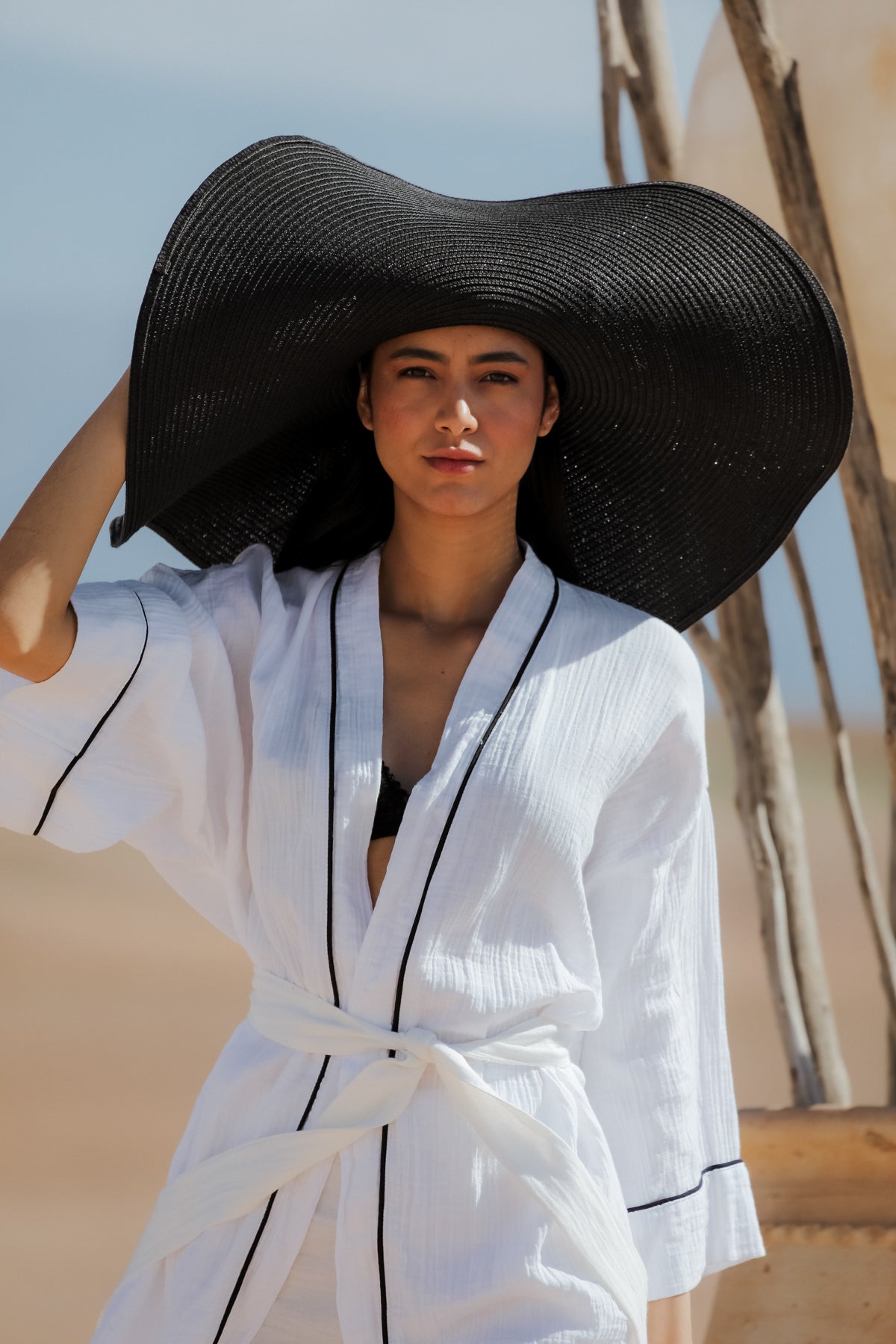 AMIRA 100% Cotton Optic White Short Kimono and Pant Suit