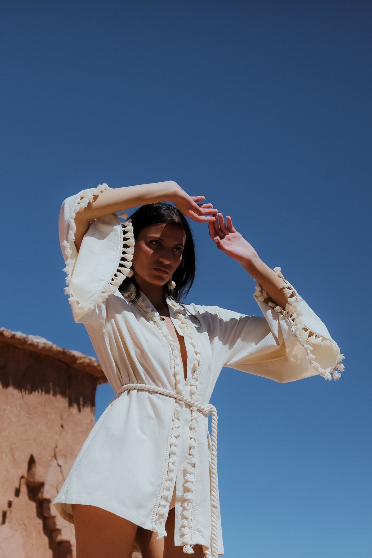 LOUBNA Ecru Fringed Kimono