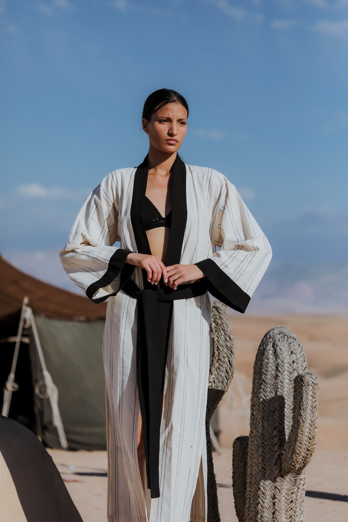 MEKNES Cotton Linen Ecru Long Kimono