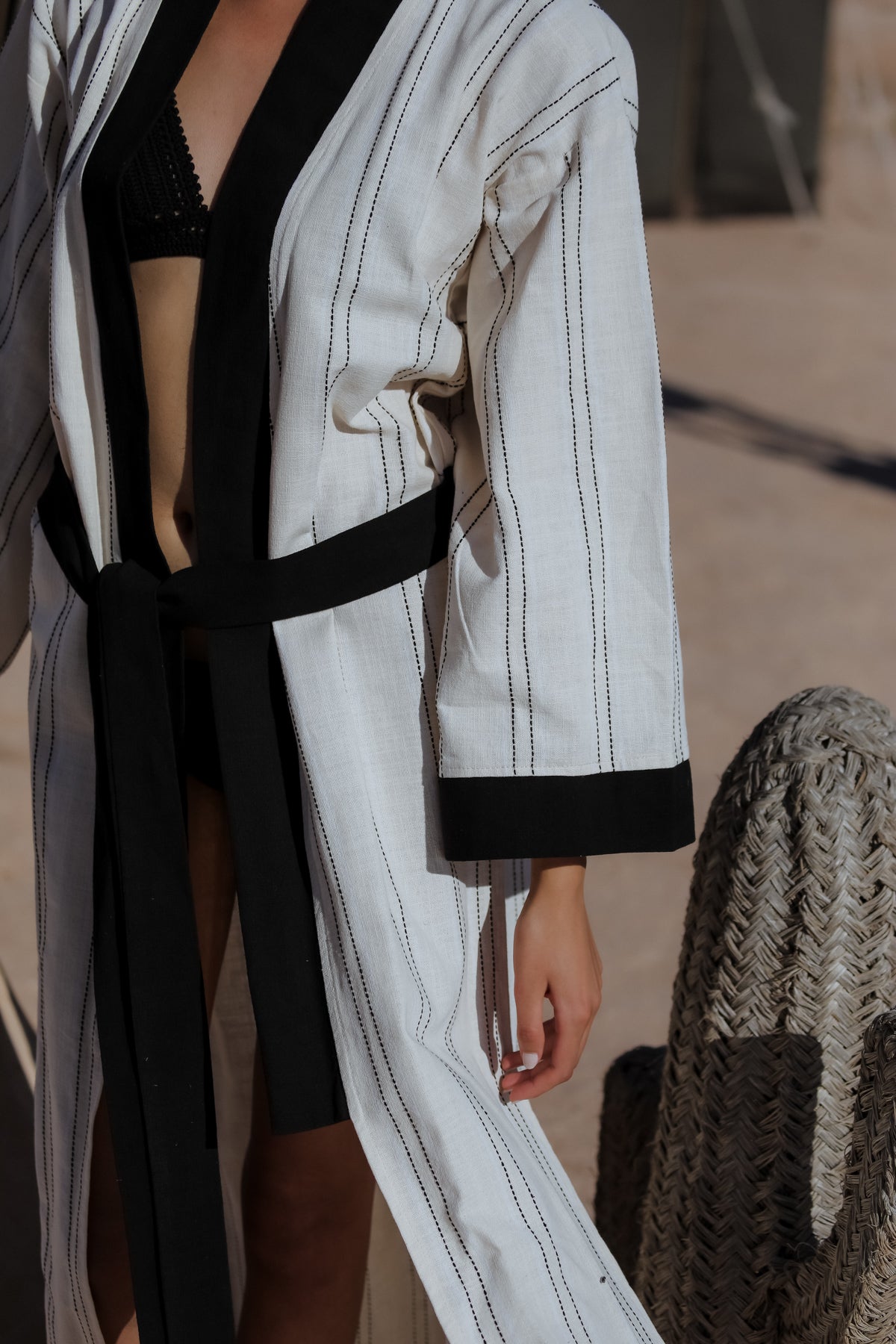 MEKNES Cotton Linen Ecru Long Kimono