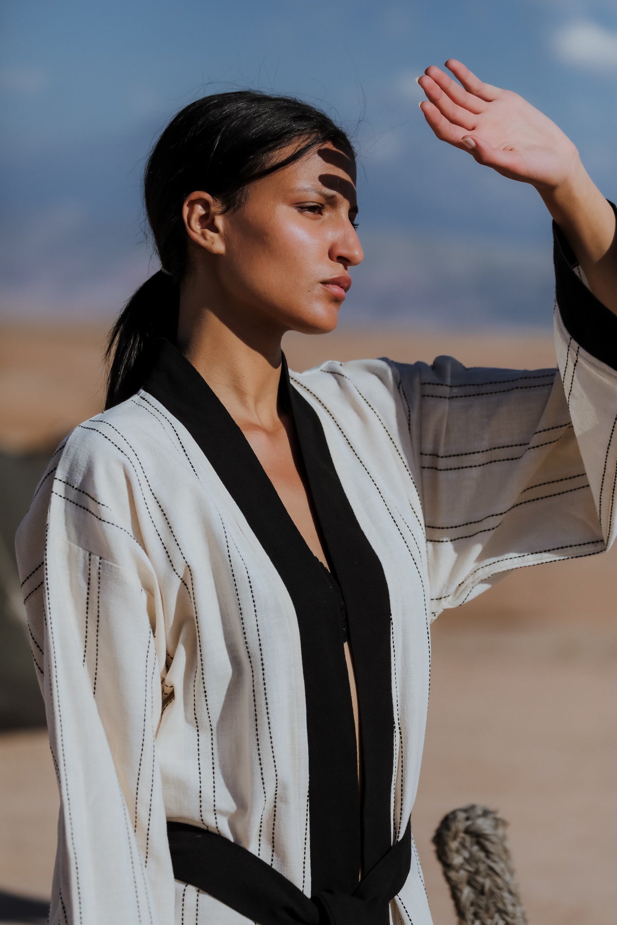MEKNES Cotton Linen Ecru Long Kimono