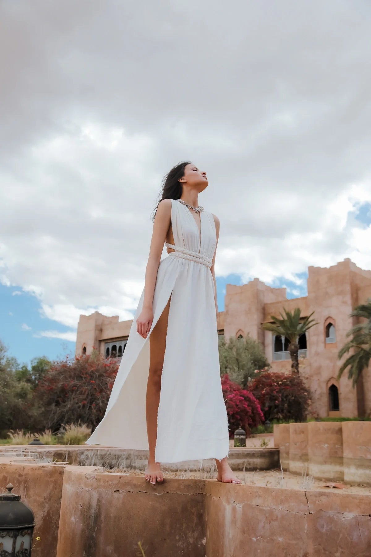 HANNA 100% Cotton Ecru Braided Detailed Dress