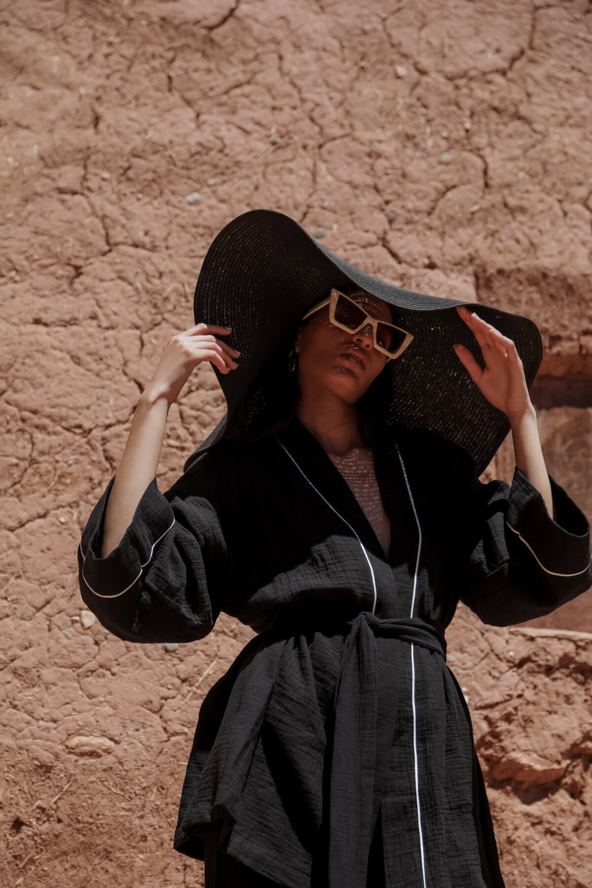 AMIRA 100% Cotton Black Short Kimono and Pant Suit