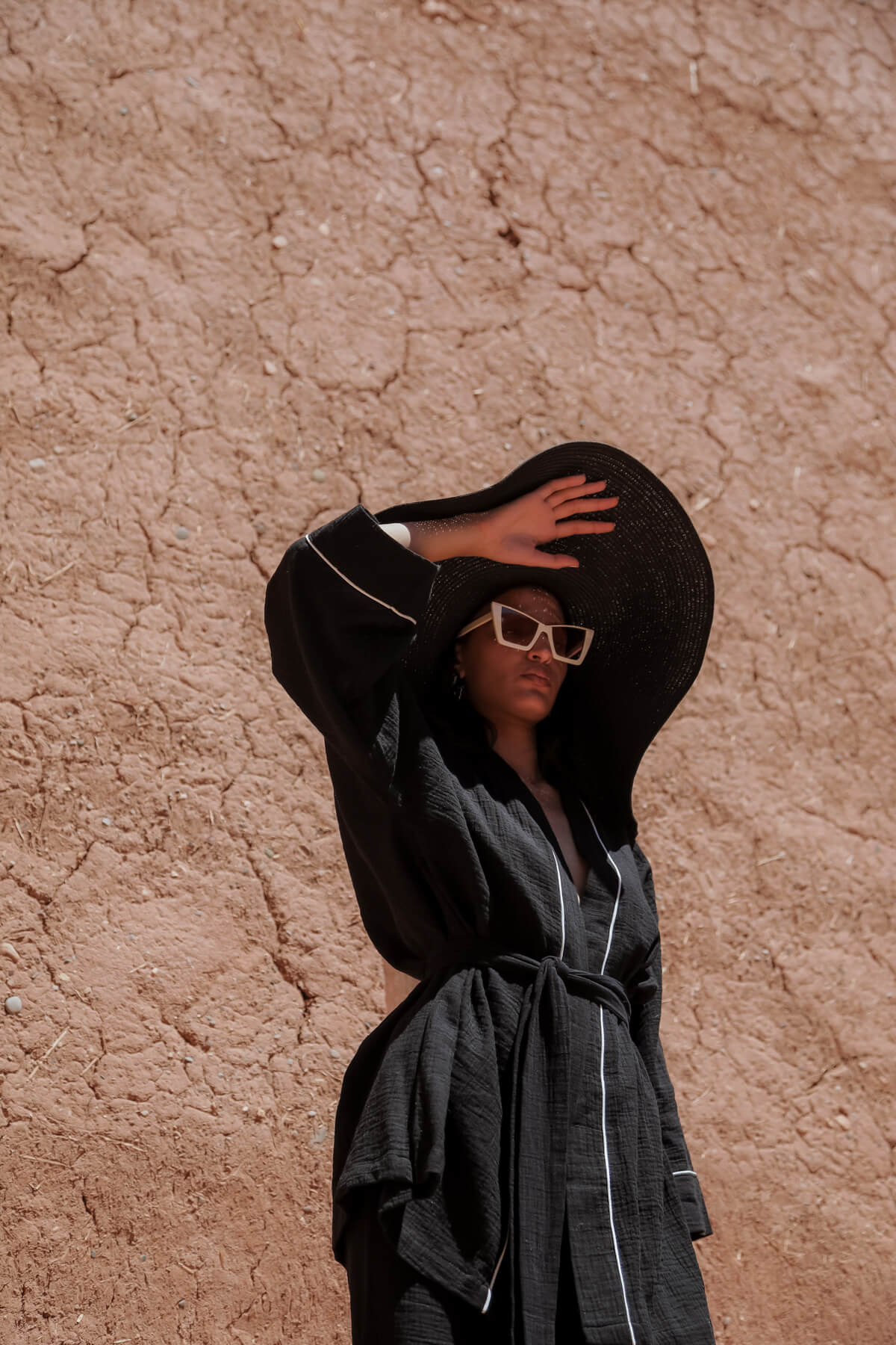 AMIRA 100% Cotton Black Short Kimono and Pant Suit