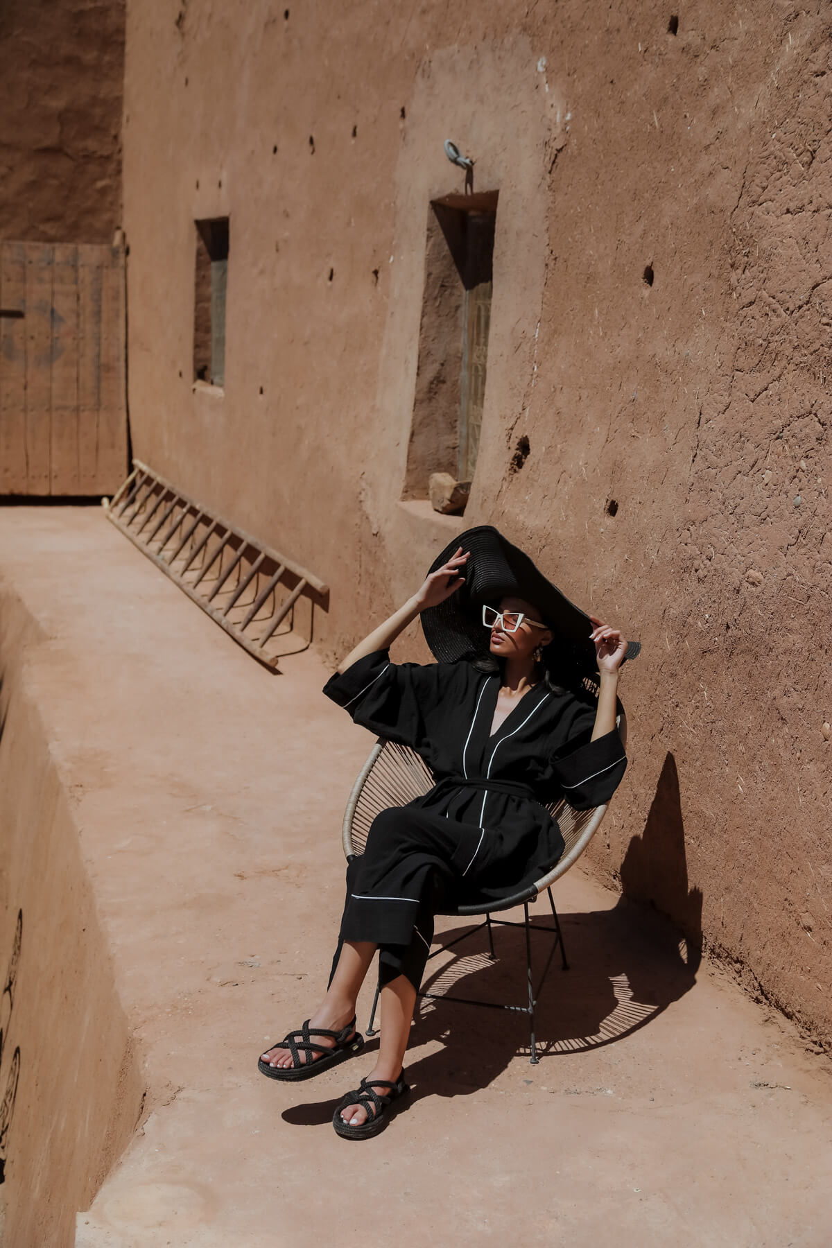 AMIRA 100% Cotton Black Short Kimono and Pant Suit
