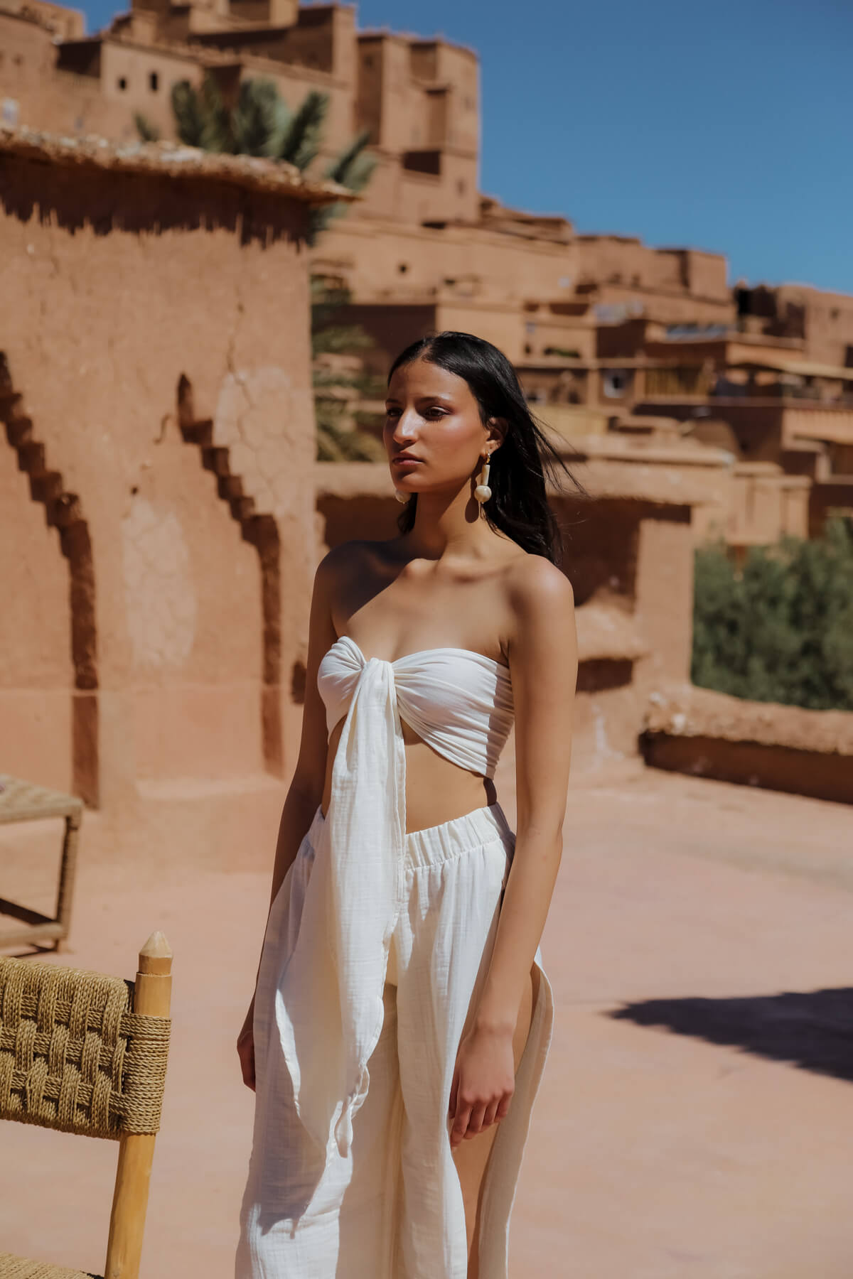 AICHA 100% Cotton Ecru Front Tie Front Bustier and Pants with Slits (Copy) (Copy)