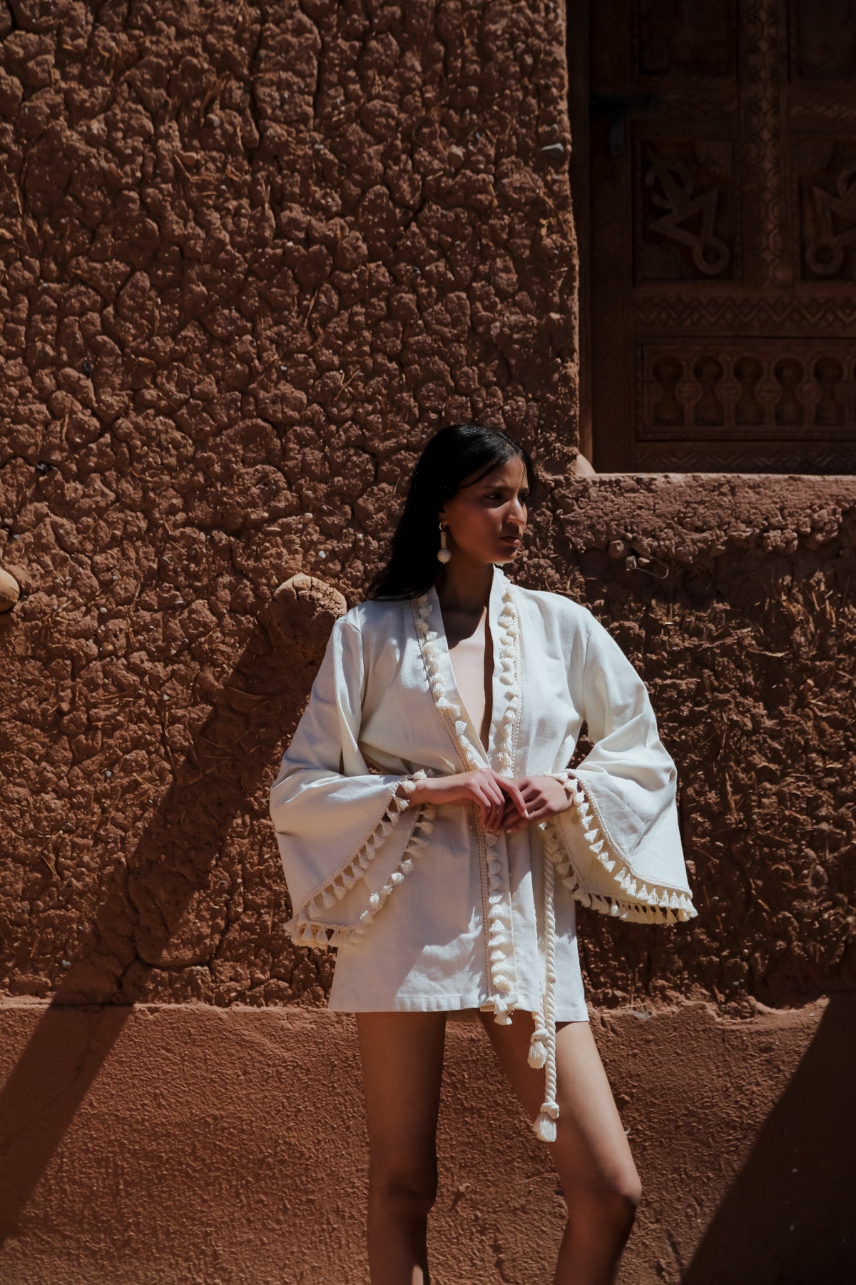 LOUBNA Ecru Fringed Kimono