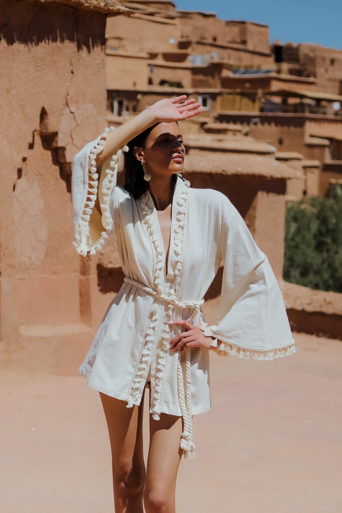 LOUBNA Ecru Fringed Kimono
