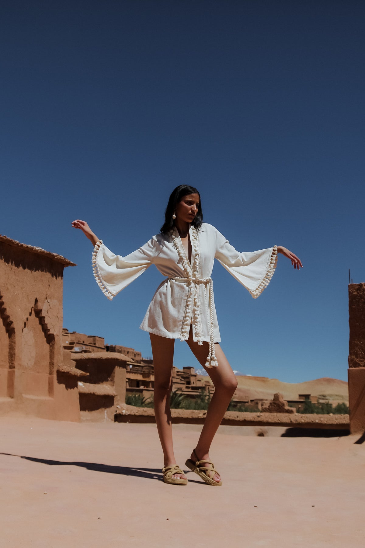 LOUBNA Ecru Fringed Kimono