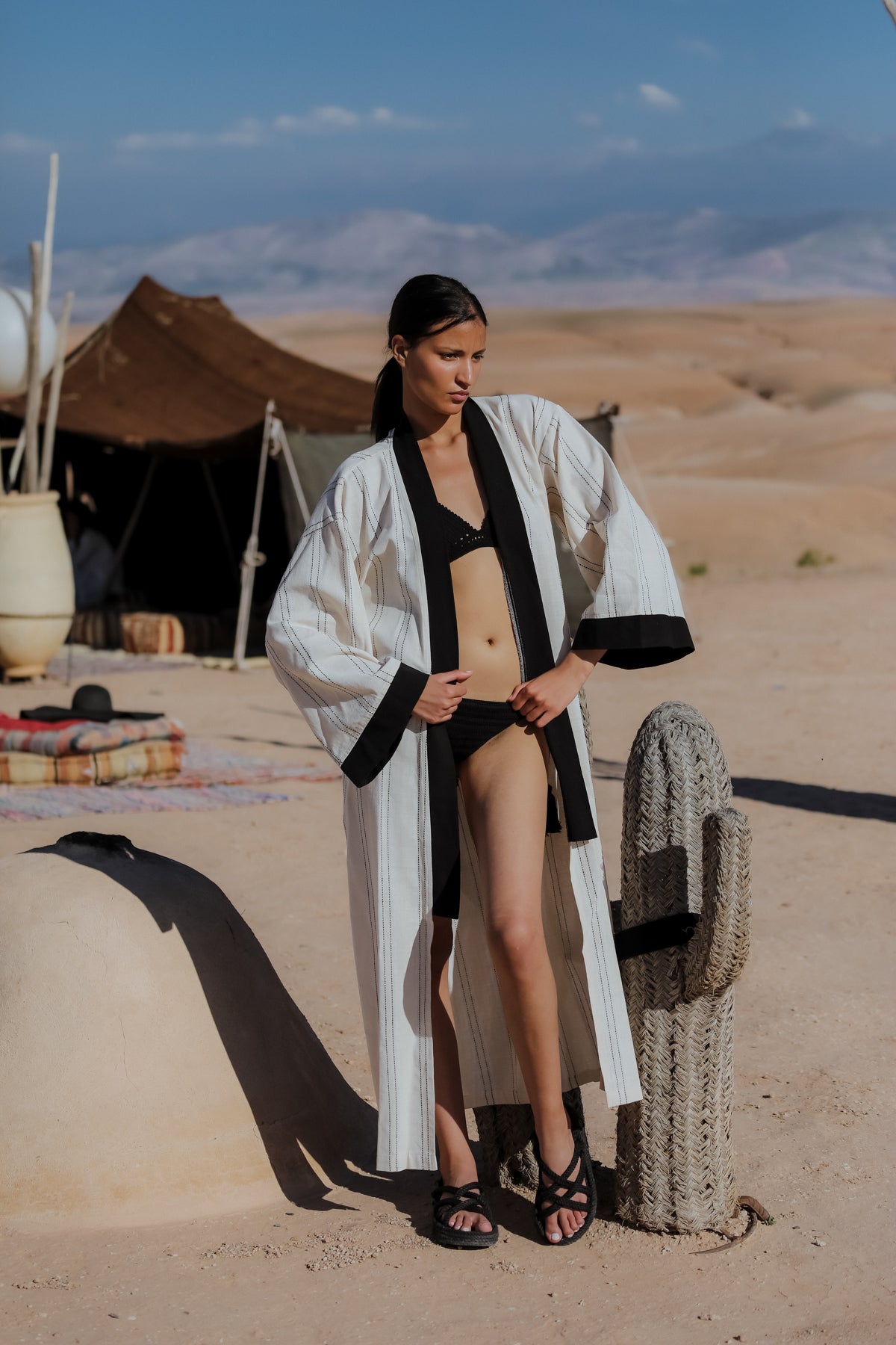 MEKNES Cotton Linen Ecru Long Kimono