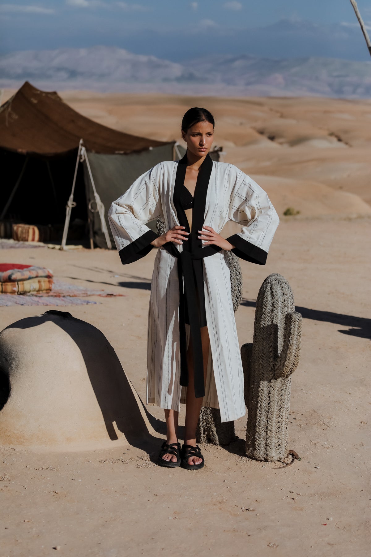 MEKNES Cotton Linen Ecru Long Kimono
