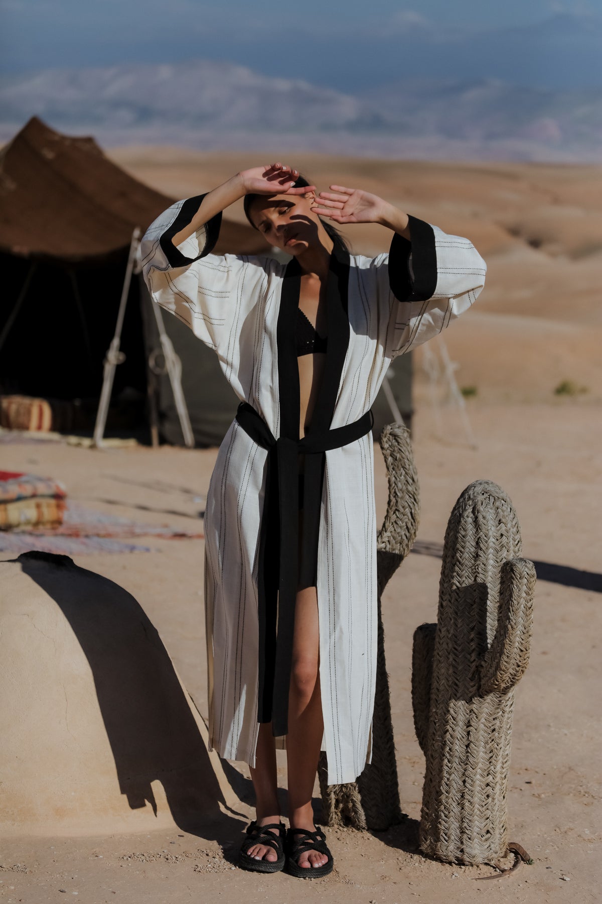 MEKNES Cotton Linen Ecru Long Kimono