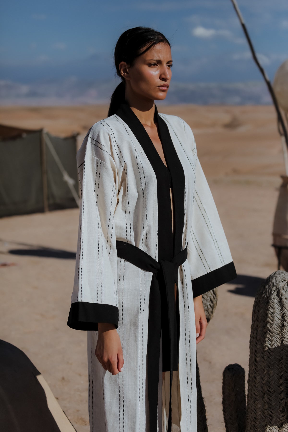 MEKNES Cotton Linen Ecru Long Kimono